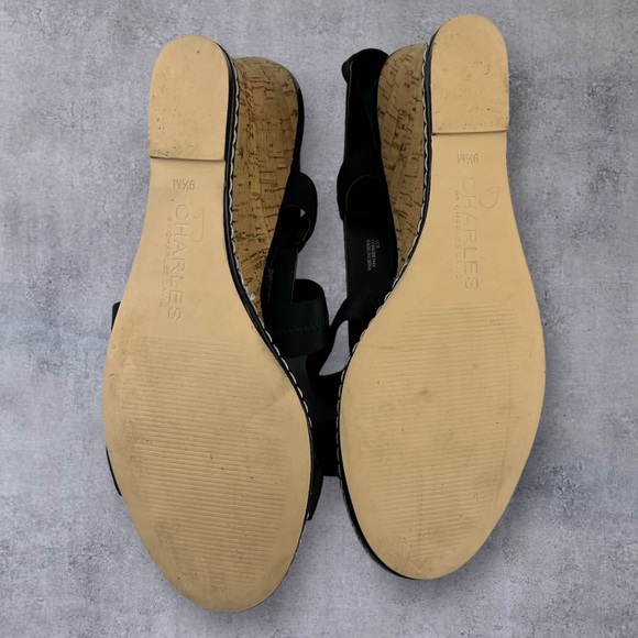 Charles by Charles Davis Hyper Wedge Sandal Black Cork Wedge Women’s 9.5M - Picture 10 of 11